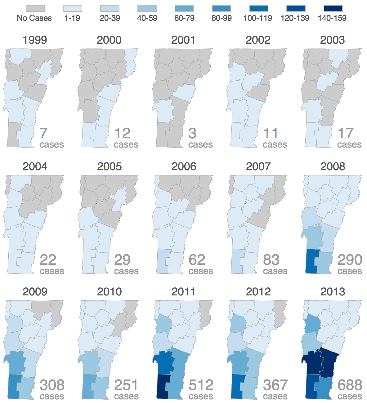 Lyme disease in vermont by county over time